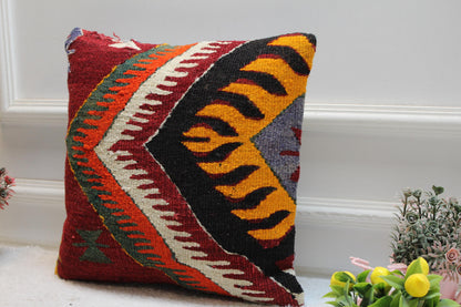 Geometric Kilim Pillow Cover: Handmade Woven Wool, 16x16 inch