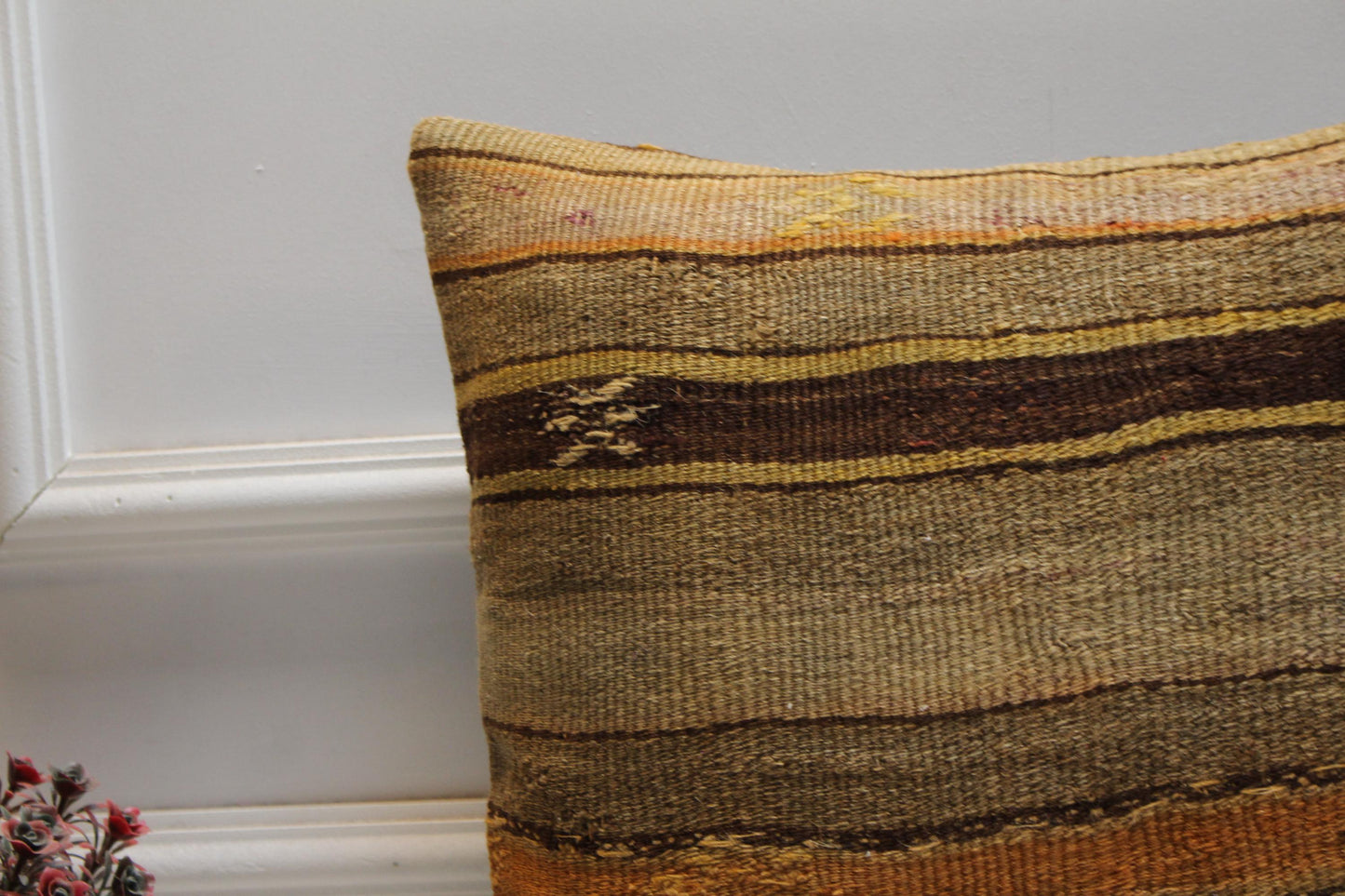 Brown Kilim Pillow Cover: 16x16 Square, Handmade Wool Throw Pillow