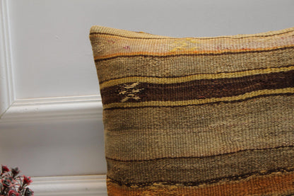 Brown Kilim Pillow Cover: 16x16 Square, Handmade Wool Throw Pillow