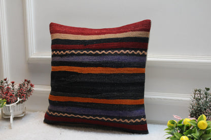 Striped Kilim Pillow Cover: 16x16 Boho Throw Pillow Case
