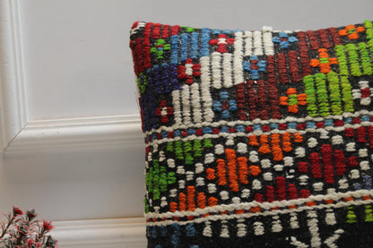 Handmade Kilim Pillow Cover: Organic Wool Striped Design (16x16 inch)