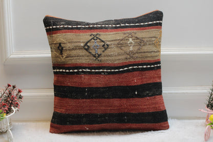 Handmade Kilim Pillow Cover: Upcycled Organic Wool, Rainbow, 16x16