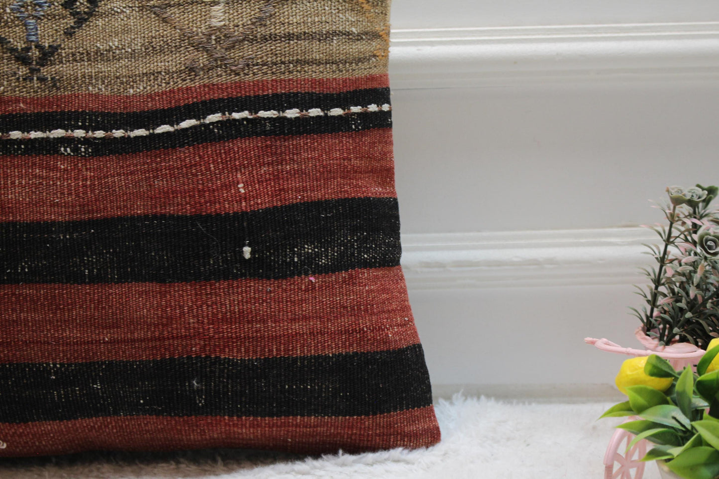 Handmade Kilim Pillow Cover: Upcycled Organic Wool, Rainbow, 16x16