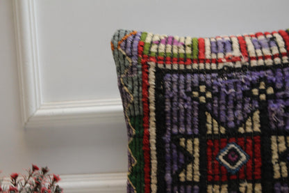 Purple Kilim Pillow Cover: Vintage Turkish Wool, Handmade