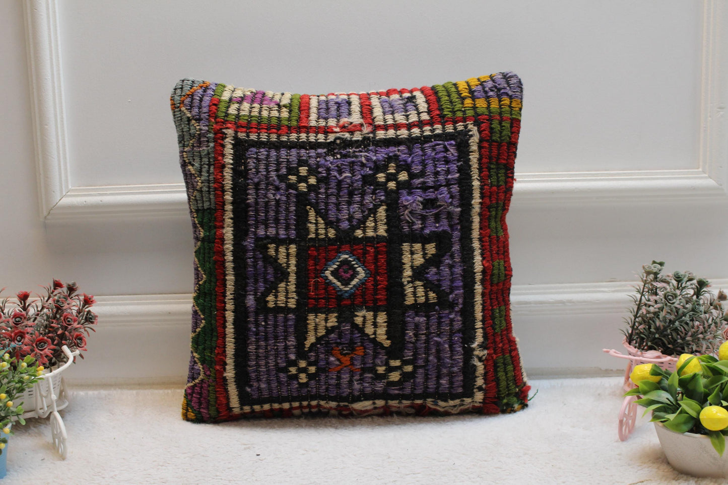 Purple Kilim Pillow Cover: Vintage Turkish Wool, Handmade