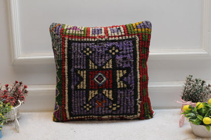 Purple Kilim Pillow Cover: Vintage Turkish Wool, Handmade