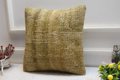 Vintage Turkish Kilim Pillow Cover: Handwoven Wool, 16x16 inch