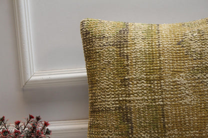 Vintage Turkish Kilim Pillow Cover: Handwoven Wool, 16x16 inch
