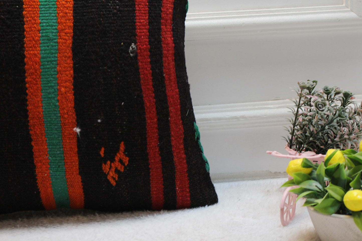 Handmade Kilim Pillow Cover: Upcycled Woven Rug, Boho Decor (16x16 inc)