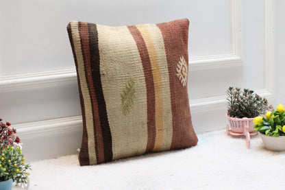 Handmade Kilim Pillow Cover: 16x16 Bohemian Home Decor