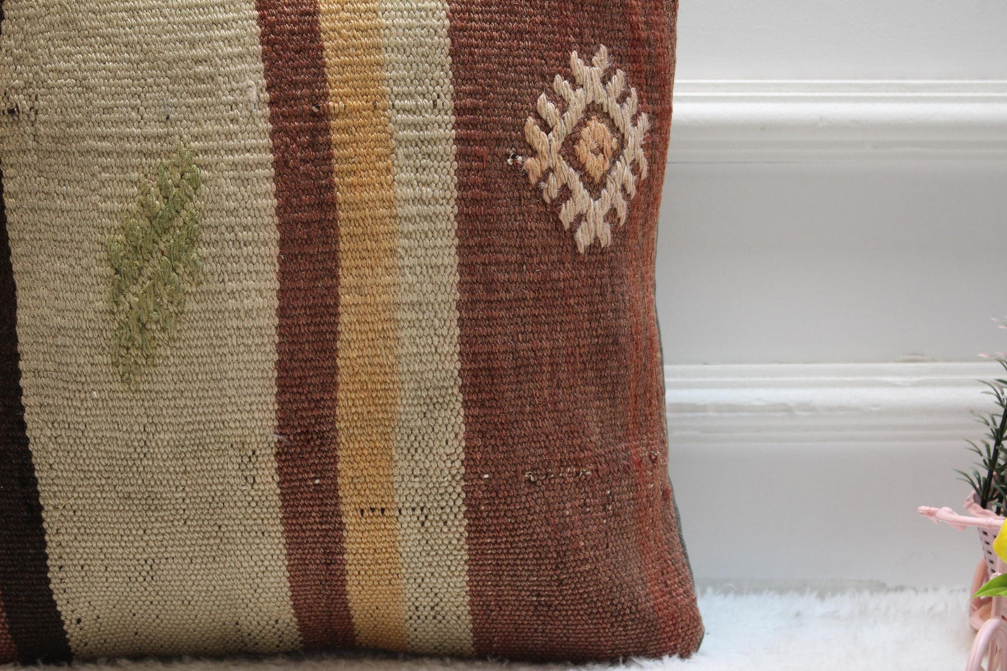 Handmade Kilim Pillow Cover: 16x16 Bohemian Home Decor