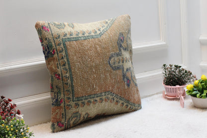 Handmade Turkish Rug Pillow Cover: Upcycled Kilim, 16x16 Square