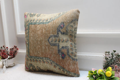 Handmade Turkish Rug Pillow Cover: Upcycled Kilim, 16x16 Square