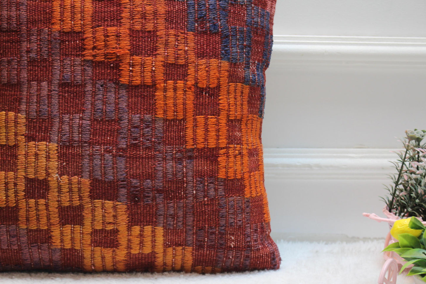 Rainbow Kilim Pillow Cover: Vintage Woven Wool, 16x16"