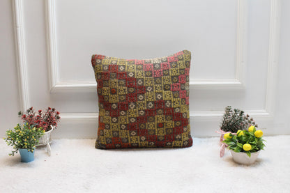 Handmade Kilim Pillow Cover: 16x16 Bohemian Woven Throw Pillow