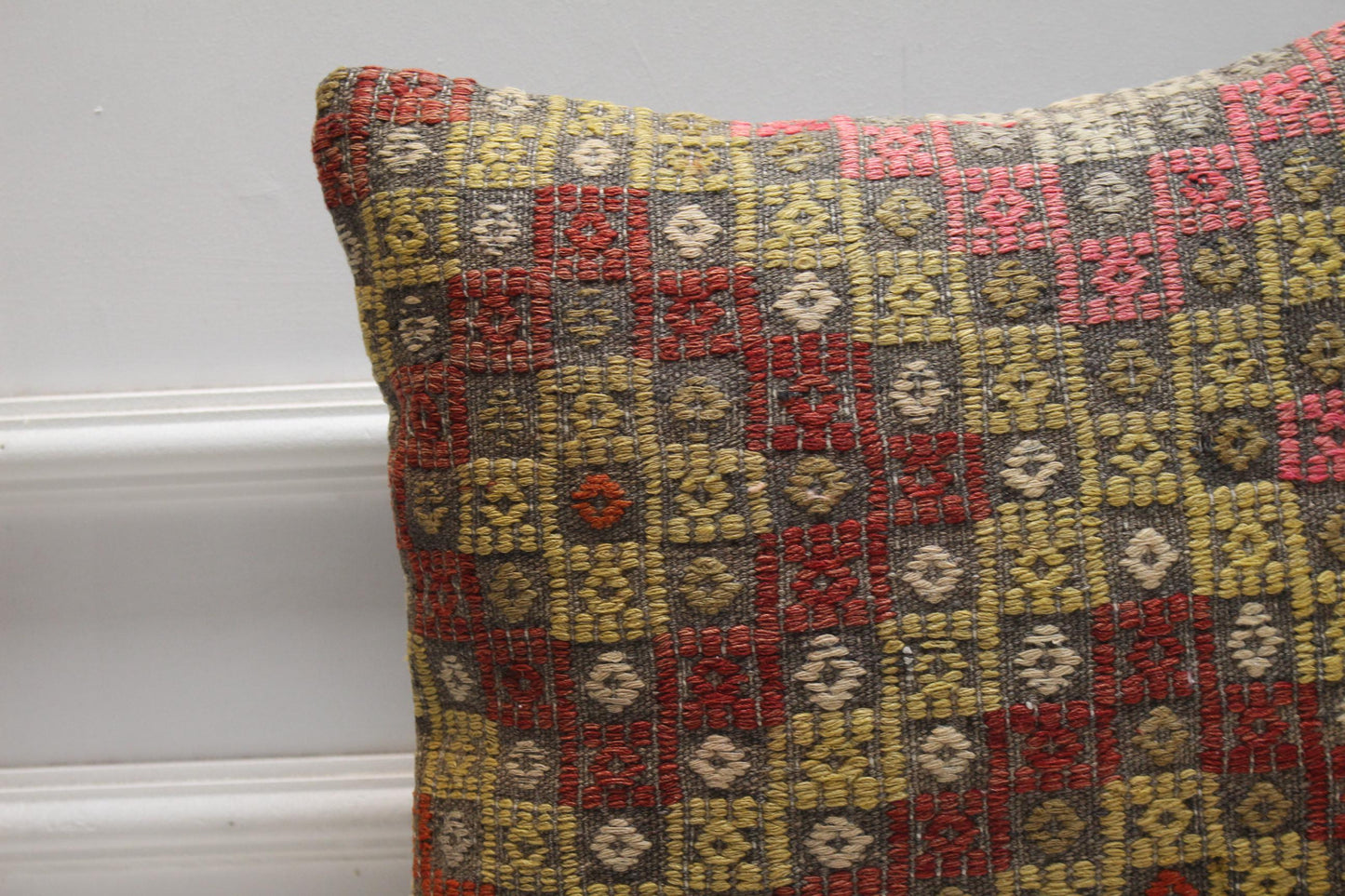 Handmade Kilim Pillow Cover: 16x16 Bohemian Woven Throw Pillow