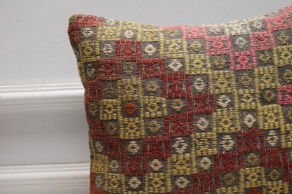 Handmade Kilim Pillow Cover: 16x16 Bohemian Woven Throw Pillow