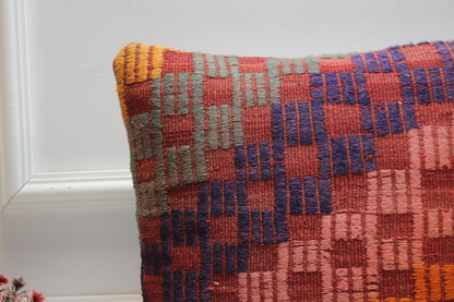 Handmade Kilim Pillow Cover: Geometric Woven Wool, 16x16 Vintage Cushion