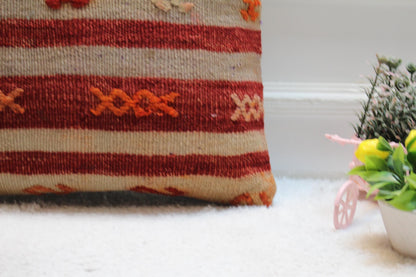 Kilim Pillow | Organic Wool Anatolian Cushion Cover | 16x16 Inch Square Home Design Decor