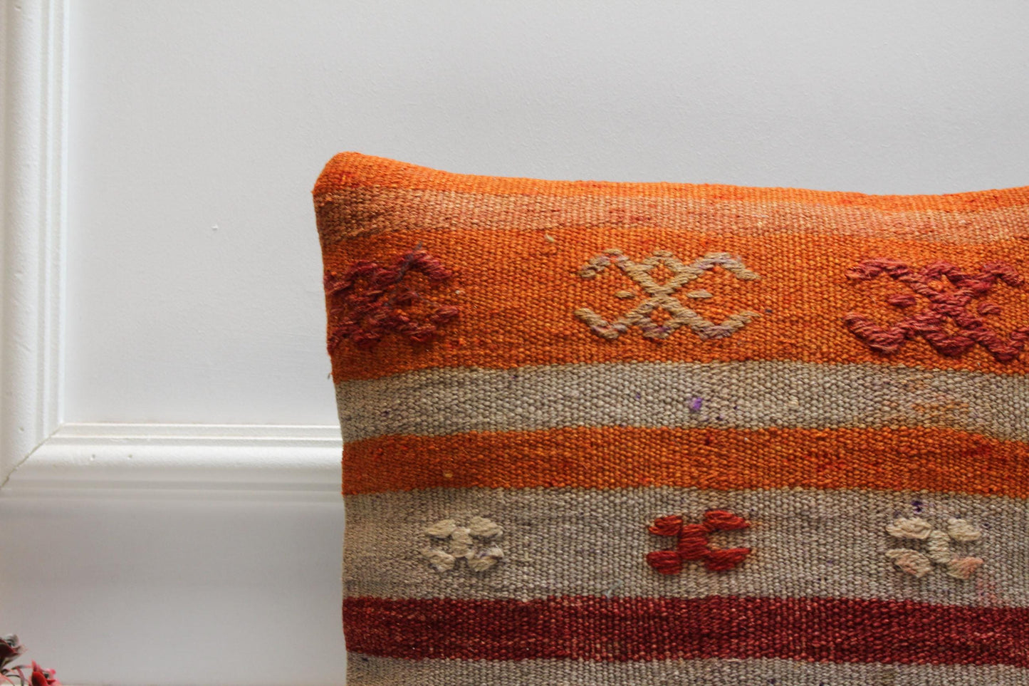 Kilim Pillow | Organic Wool Anatolian Cushion Cover | 16x16 Inch Square Home Design Decor