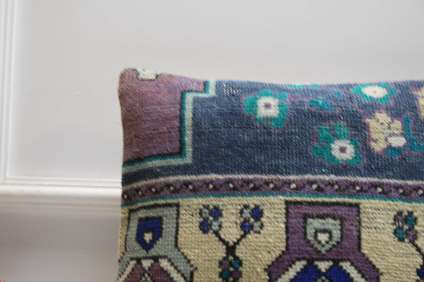 Handmade Kilim Pillow Cover: Upcycled Turkish Wool Rug, 16x16 inc