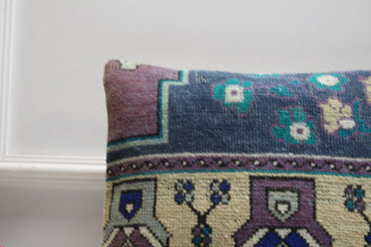 Handmade Kilim Pillow Cover: Upcycled Turkish Wool Rug, 16x16 inc