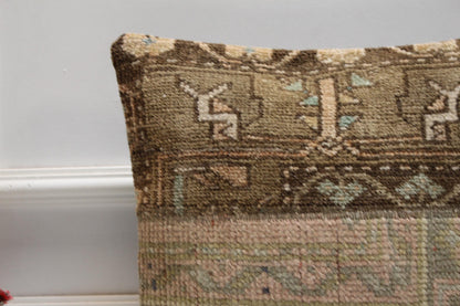 Vintage Turkish Rug Pillow Cover: Patchwork Wool Throw Pillow (16x16 in)