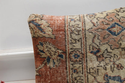 Handmade Turkish Rug Pillow Cover: Red & Beige Woven Wool, 16x16 Square