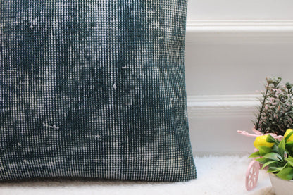 Blue Kilim Pillow Cover: 16x16 Turkish Rug, Upcycled Wool