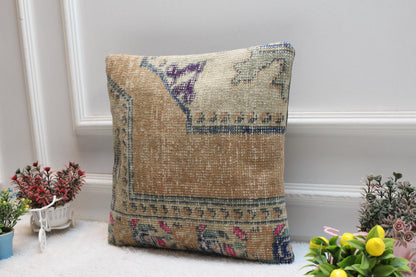 Square Turkish Rug Pillow Cover: Upcycled Kilim, 16x16 inch
