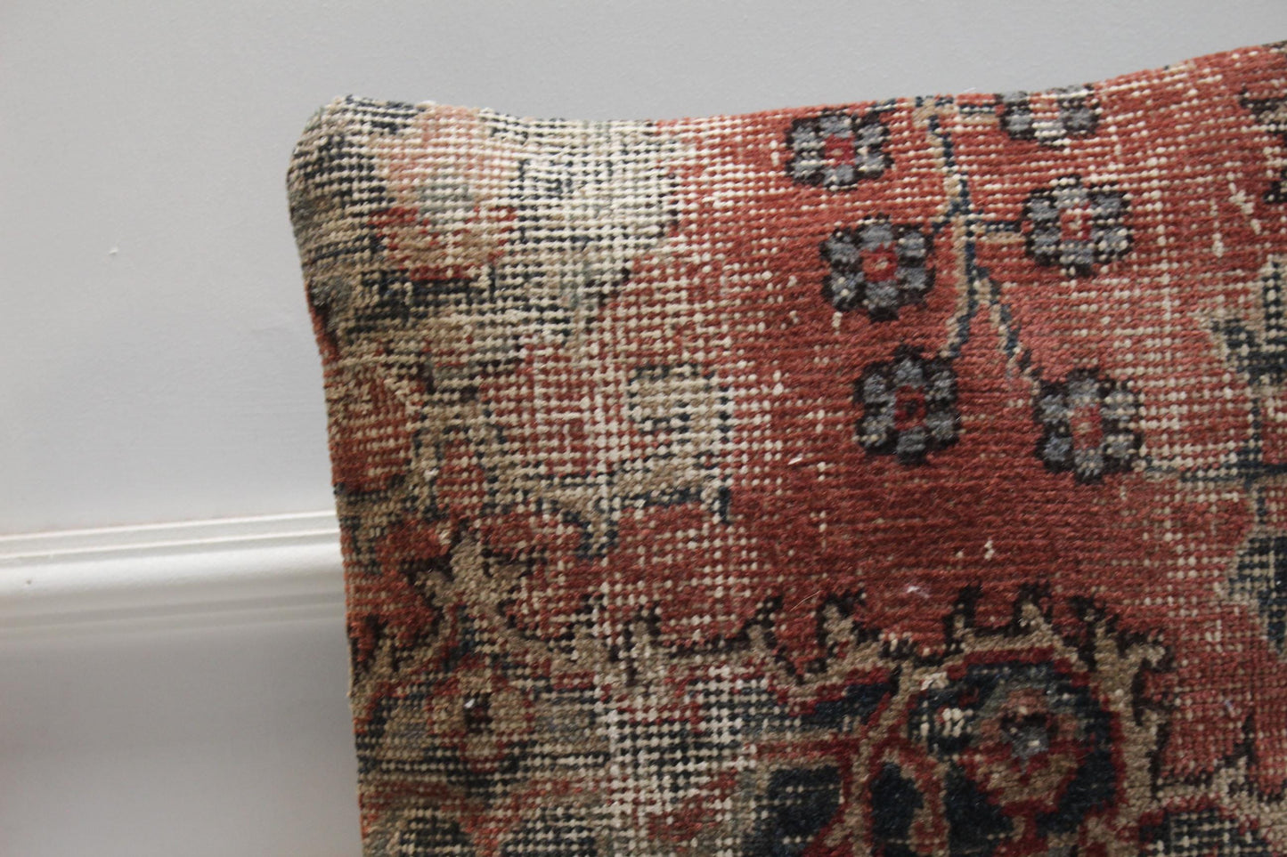 Floral Kilim Pillow Cover: 16x16 Turkish Rug Pillow, Upcycled Wool