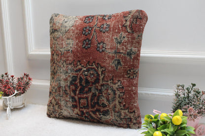 Floral Kilim Pillow Cover: 16x16 Turkish Rug Pillow, Upcycled Wool