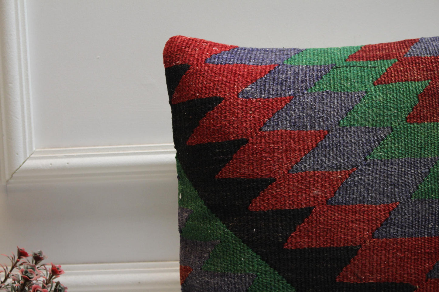Rainbow Kilim Pillow Cover: 16x16 Square Turkish Ethnic Pillow