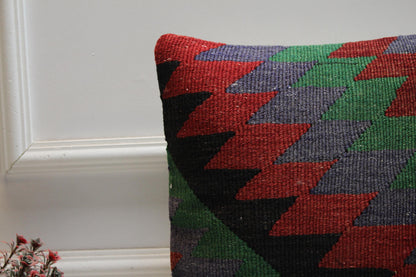 Rainbow Kilim Pillow Cover: 16x16 Square Turkish Ethnic Pillow