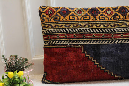 Handmade Turkish Rug Lumbar Pillow Cover: Vintage Rainbow Kilim, 16x32 in