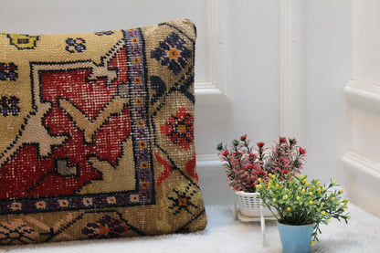 Handmade Kilim Lumbar Pillow Cover: Upcycled Woven Rug, Rainbow (16x32 in)