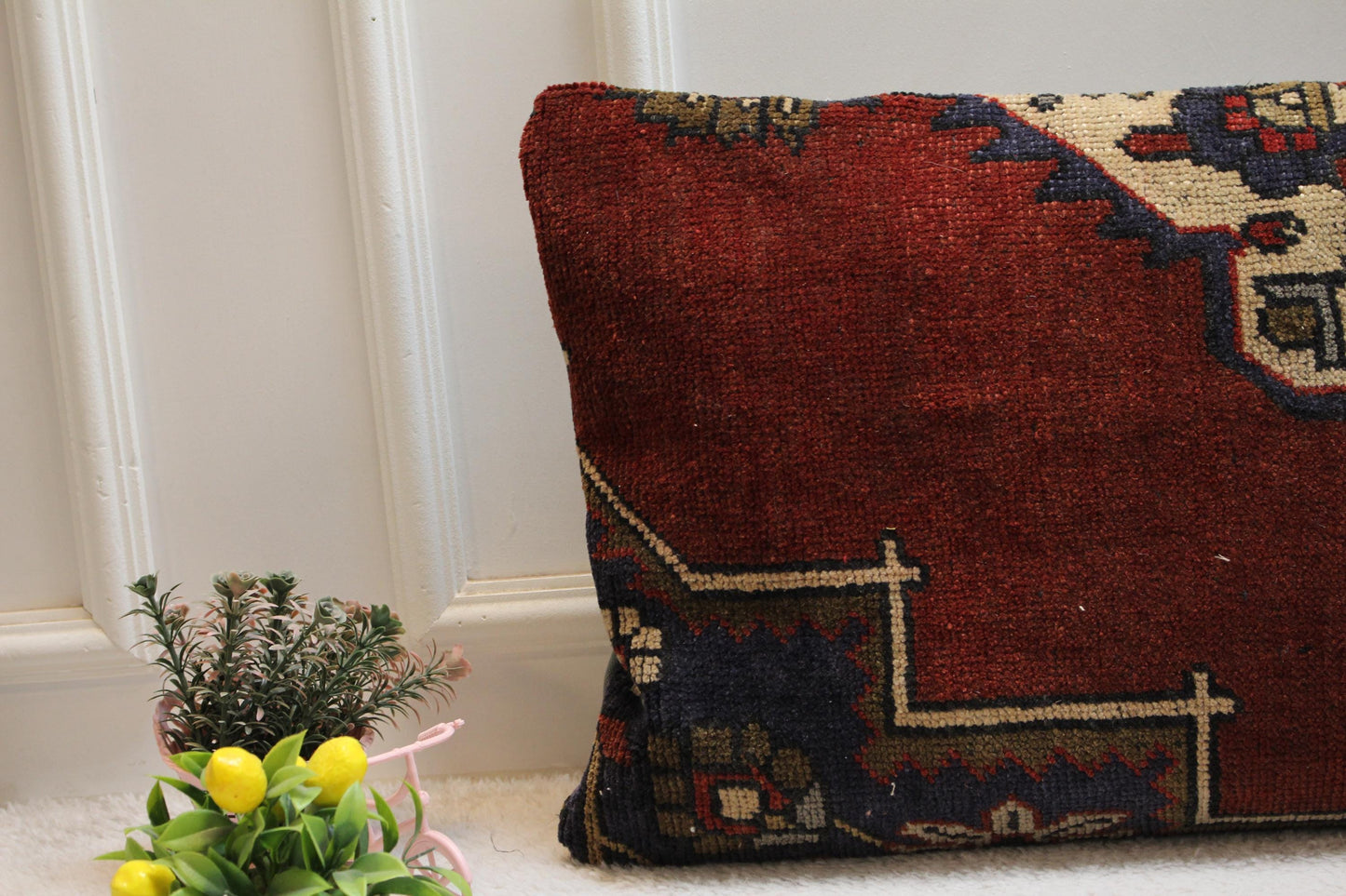 Boho Turkish Rug Pillow Cover: Vintage Wool Lumbar Pillow, 16x32 in