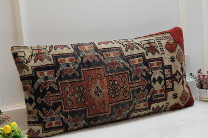 Large Turkish Rug Pillow Cover: Boho Lumbar Pillow (16x32 in)