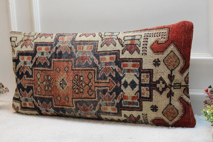 Large Turkish Rug Pillow Cover: Boho Lumbar Pillow (16x32 in)