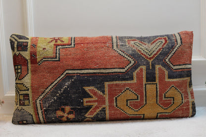 Handmade Turkish Lumbar Pillow Cover: Upcycled Kilim Rug, 16x31 inch