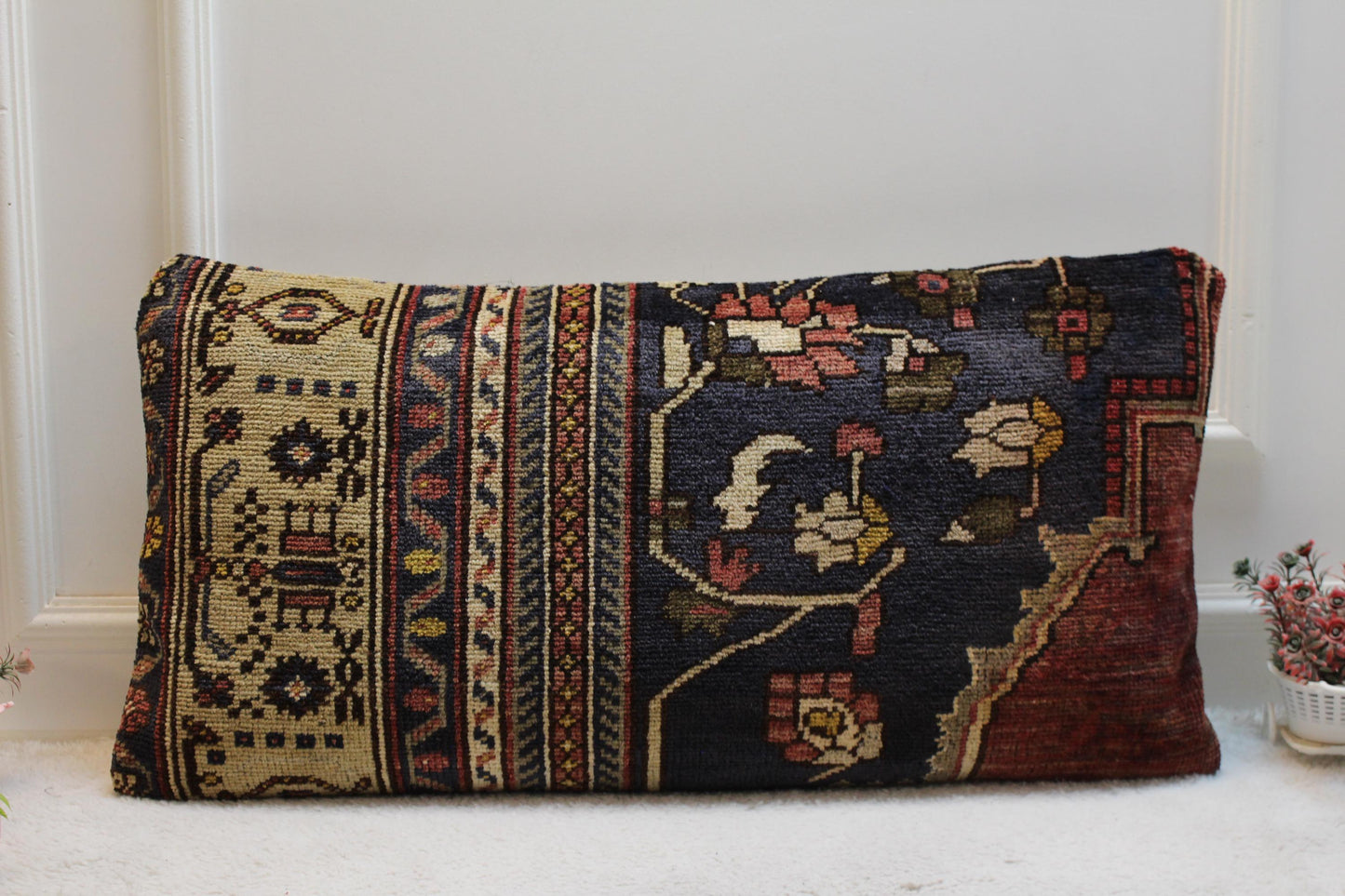 Floral Anatolian Rug Pillow Cover: Handmade Turkish Kilim, 16x16 inch