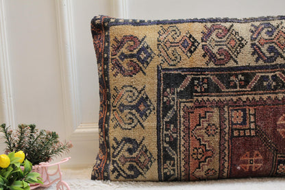 Handwoven Turkish Kilim Lumbar Pillow: Vintage Boho Accent (16x32)