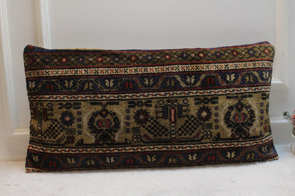 Handmade Wool Turkish Rug Lumbar Pillow Cover (16x32 in)
