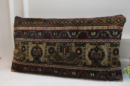 Handmade Wool Turkish Rug Lumbar Pillow Cover (16x32 in)
