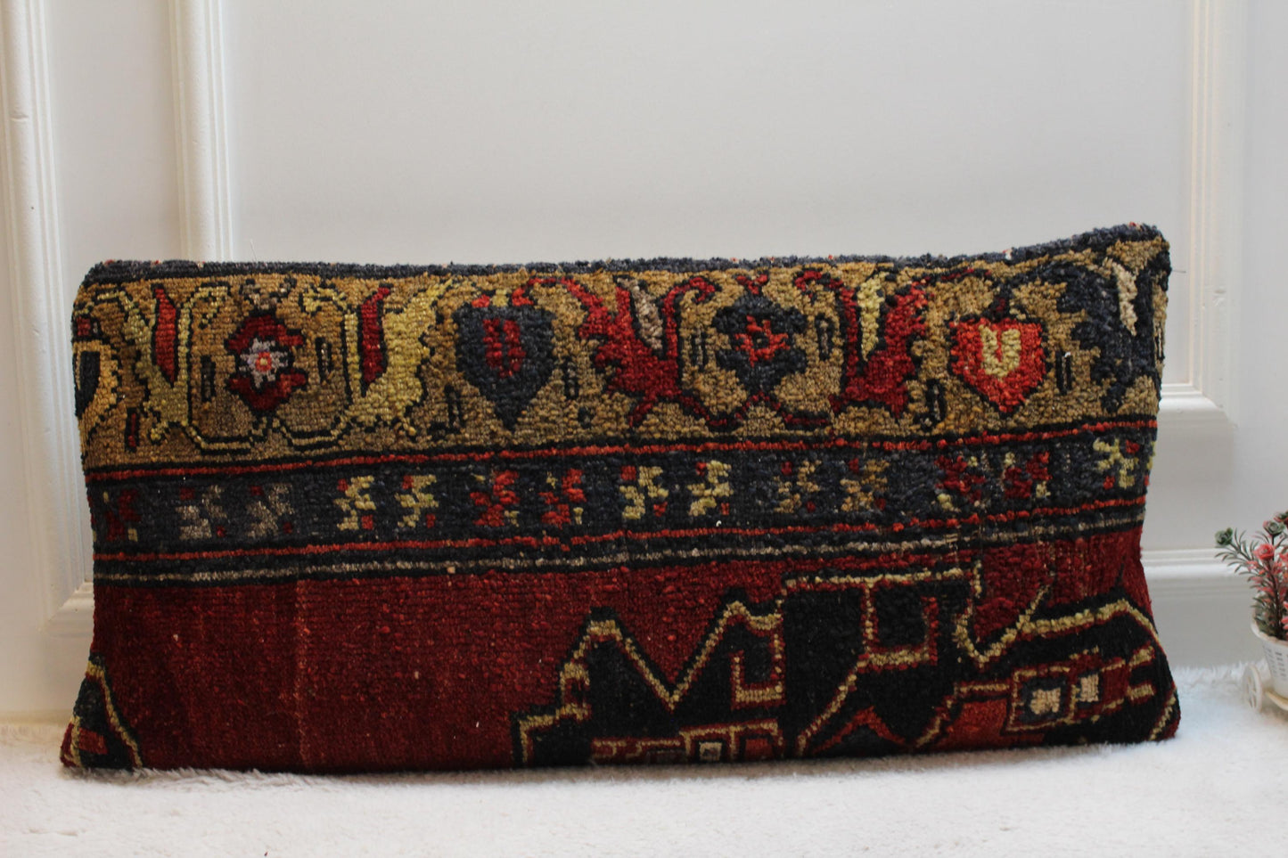 Handmade Wool Kilim Lumbar Pillow Cover: Boho Home Decor (16x32 in)