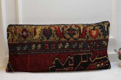 Handmade Wool Kilim Lumbar Pillow Cover: Boho Home Decor (16x32 in)