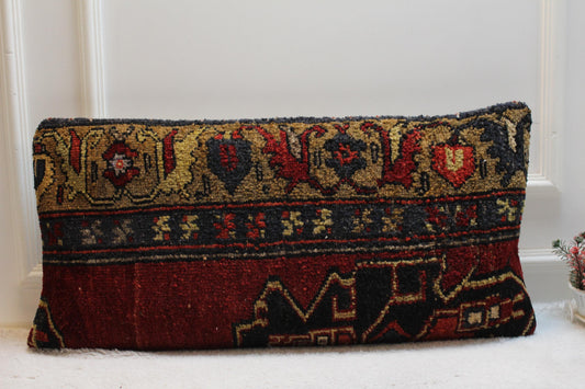 Handmade Wool Kilim Lumbar Pillow Cover: Boho Home Decor (16x32 in)