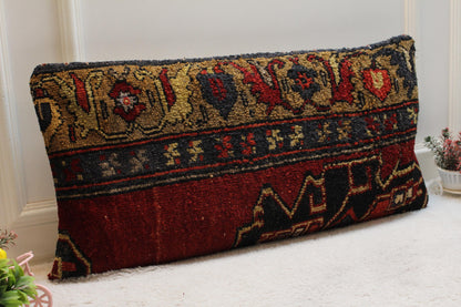 Handmade Wool Kilim Lumbar Pillow Cover: Boho Home Decor (16x32 in)