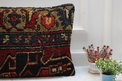 Handmade Wool Kilim Lumbar Pillow Cover: Boho Home Decor (16x32 in)