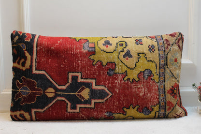 Handmade Kilim Lumbar Pillow Cover: Upcycled Turkish Rug, 16x32 inch